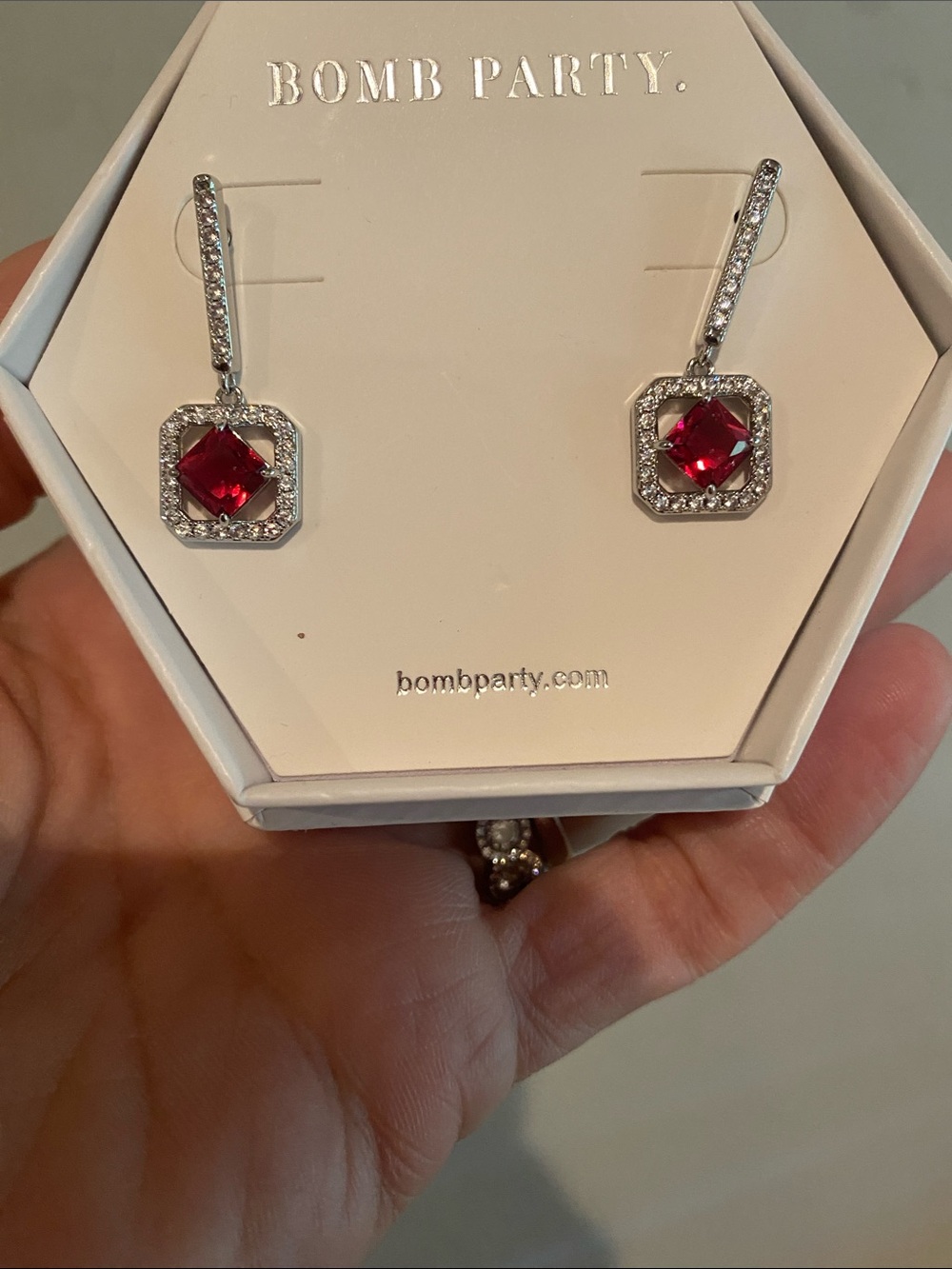 Bomb Party Lab Created Ruby, Rhodium Plated NWT! MSRP $88